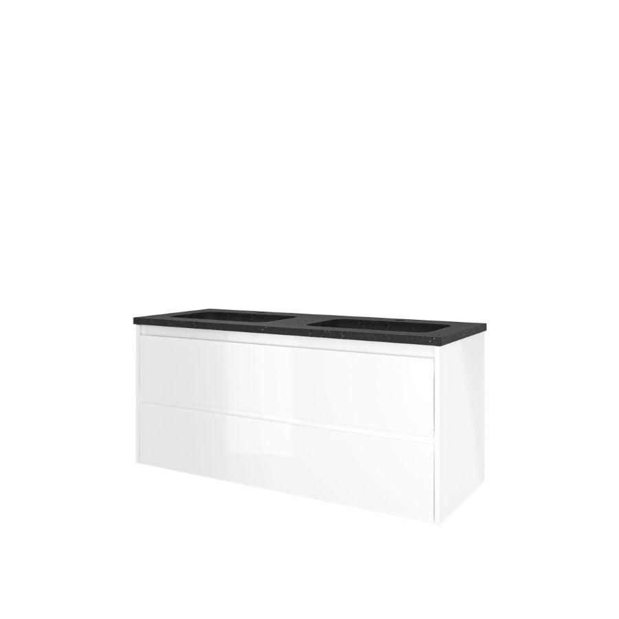 Set Proline hardsteen Elegant dubb. wastafel met 2 kraangaten onderkast symmetrisch glans wit 120x46cm