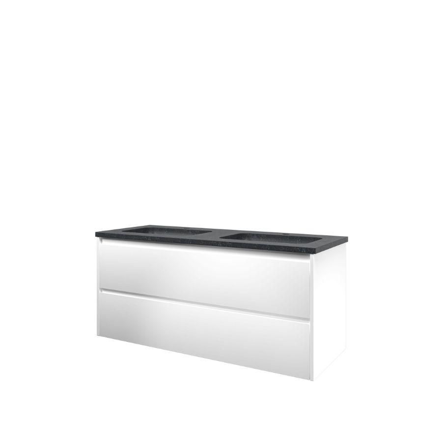 Set Proline hardsteen Elegant dubb. wastafel met 2 kraangaten onderkast symmetrisch mat wit 120x46cm