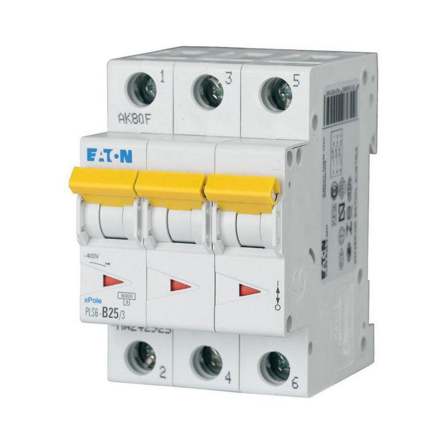 Installatie-automaat (MCB) PLS6, 25A, 3P+N, C-kar., 6ka Eaton