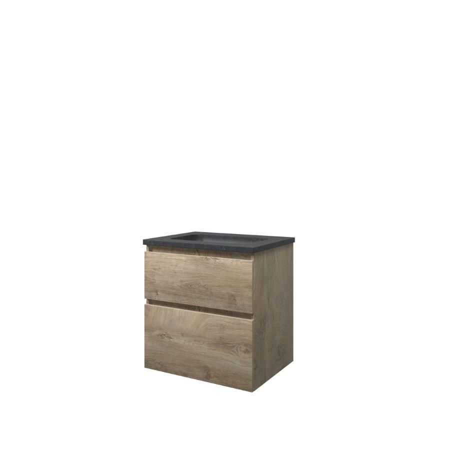 Set Proline hardsteen Elegant wastafel zonder kraangat onderkast asymmetrisch raw oak 60x46cm