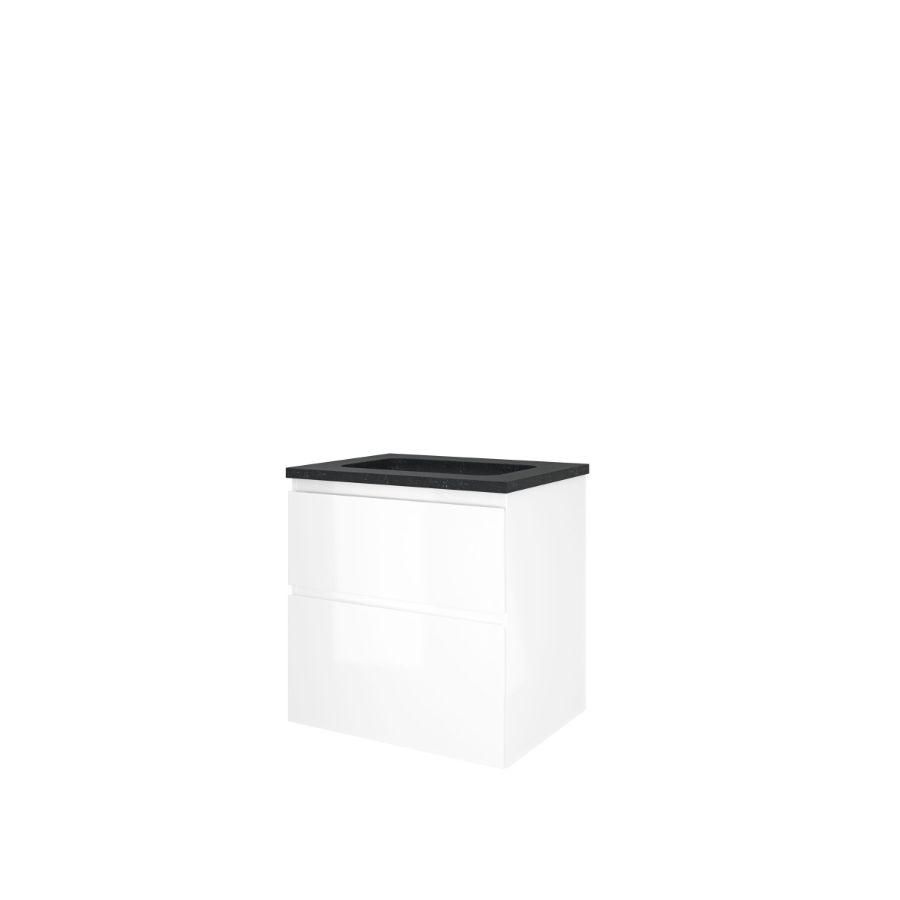 Set Proline hardsteen Elegant wastafel zonder kraangat onderkast asymmetrisch glans wit 60x46cm
