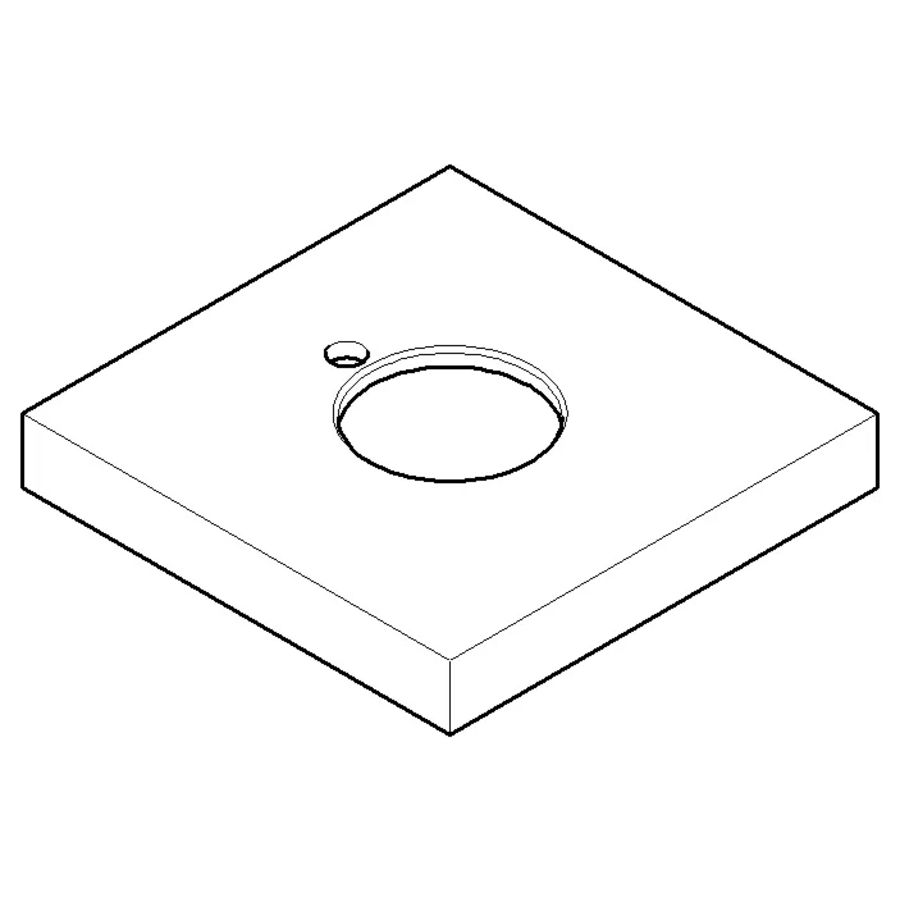 Rozet 60x60x9x22,2mm Messing gebors. (23kt Goud)