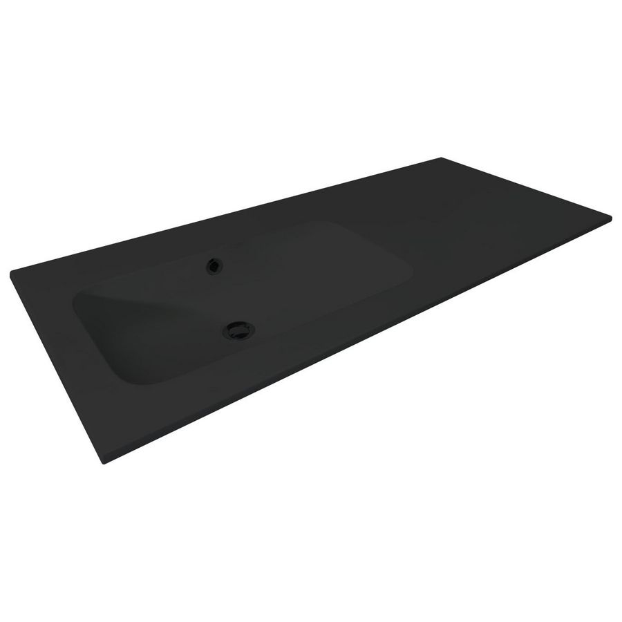 Wastafel 35 keramiek mat zwart 121x51cm 1 waskom links zonder kraangat (los besteld)