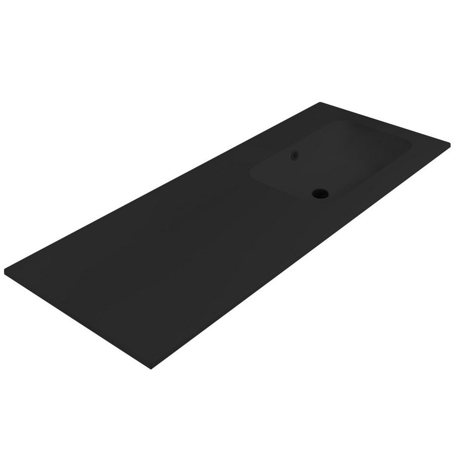 Wastafel 35 keramiek mat zwart 121x51cm 1 waskom rechts zonder kraangat (los besteld)