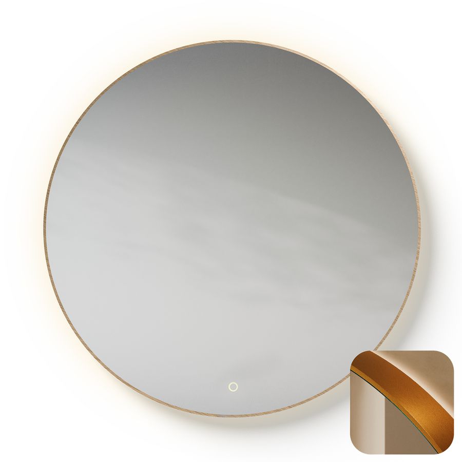 Spiegel Metallic Line Round brushed Copper Ø100cm met led-verlichting + verwarming