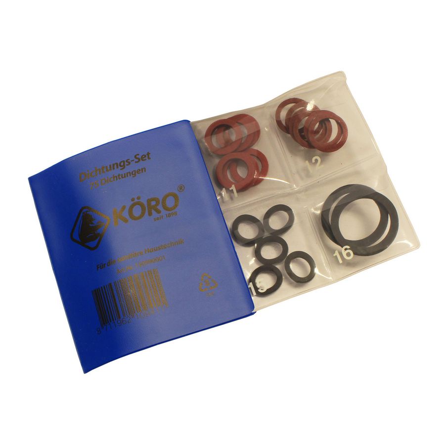 Assortiment blauwe boekje 75 kraanschijven fiber GU-ringen