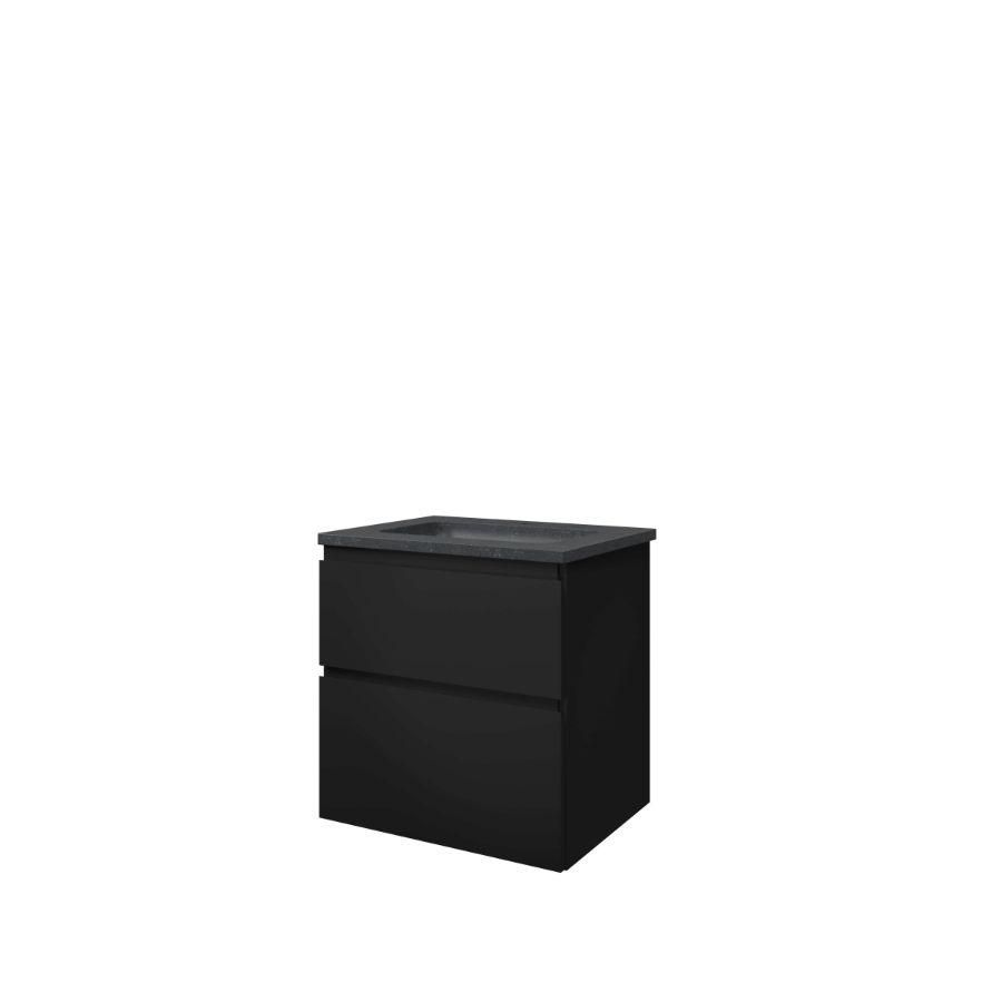 Set Proline hardsteen Elegant wastafel met 1 kraangat onderkast asymmetrisch mat zwart 60x46cm