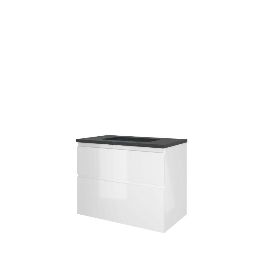 Set Proline hardsteen Elegant wastafel zonder kraangat onderkast asymmetrisch glans wit 80x46cm