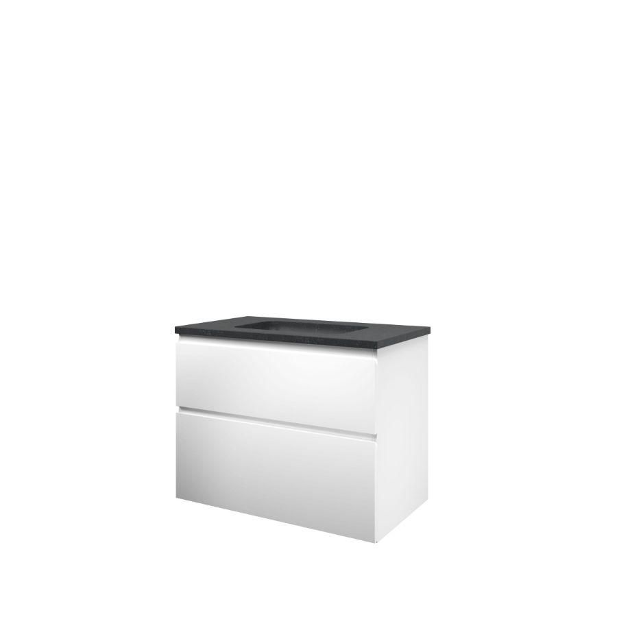 Set Proline hardsteen Elegant wastafel zonder kraangat onderkast asymmetrisch mat wit 80x46cm