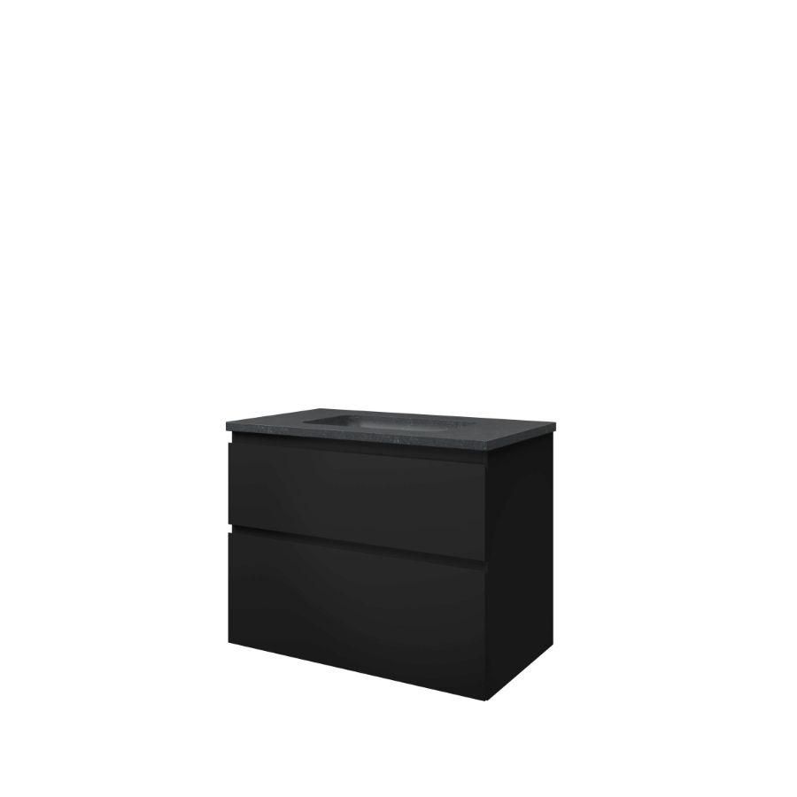 Set Proline hardsteen Elegant wastafel zonder kraangat onderkast asymmetrisch mat zwart 80x46cm
