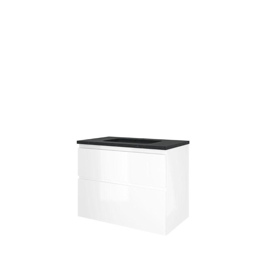 Set Proline hardsteen Elegant wastafel met 1 kraangat onderkast asymmetrisch glans wit 80x46cm