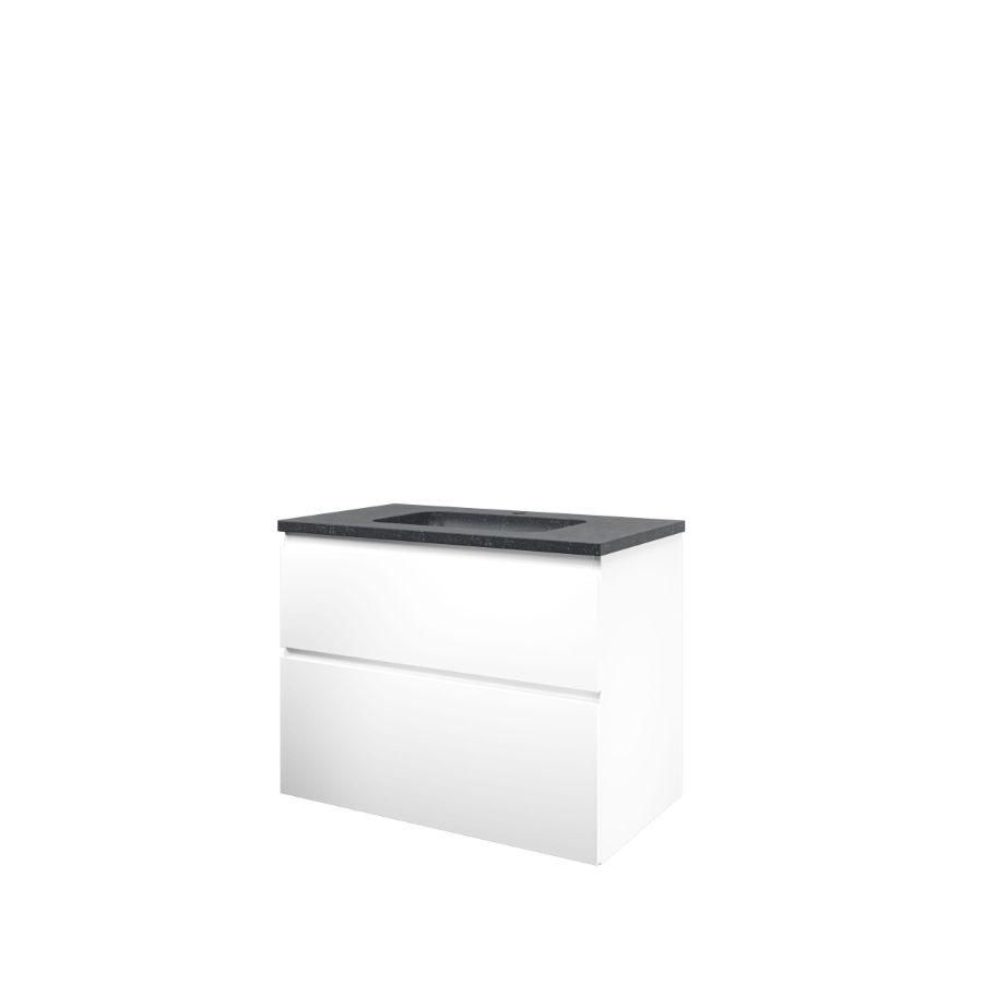 Set Proline hardsteen Elegant wastafel met 1 kraangat onderkast asymmetrisch mat wit 80x46cm