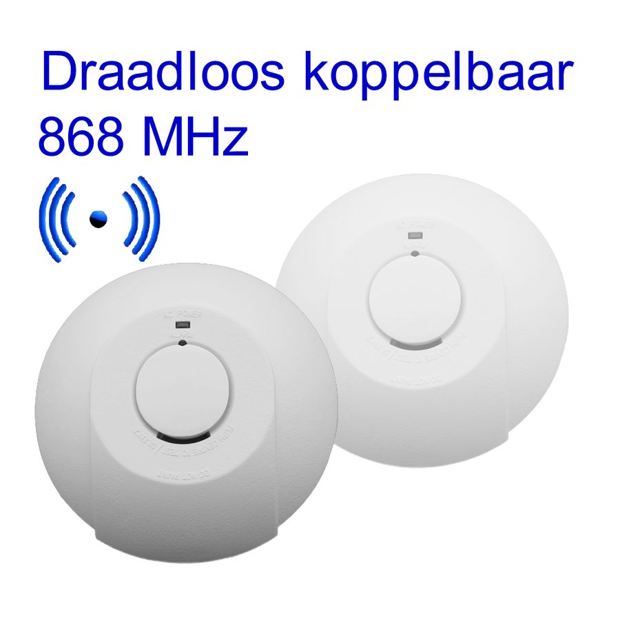 Optische rookmelder 230V incl. 9V back-up batterij, RF