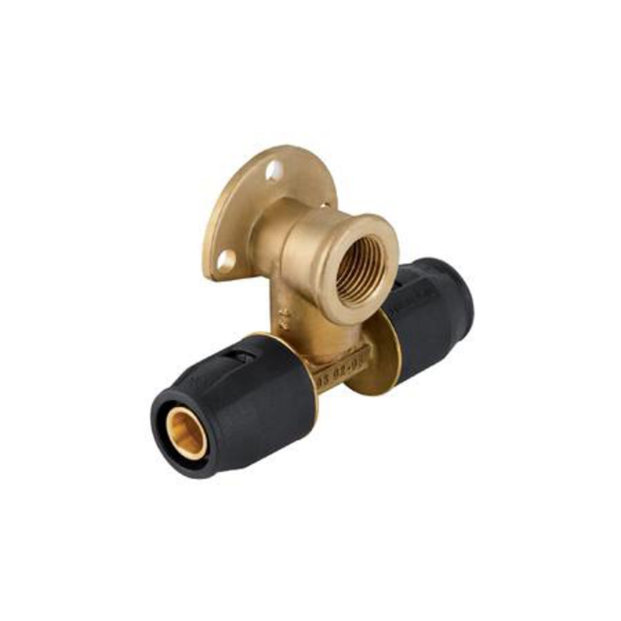 Muurplaat doorstromend RE L=36mm messing 20x20x1/2"bn.dr. PUSHFIT VVE= 5