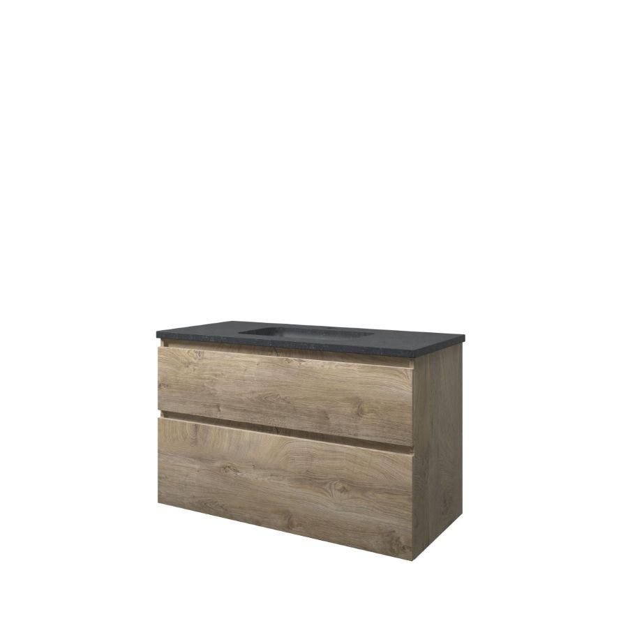 Set Proline hardsteen Elegant wastafel met 1 kraangat onderkast asymmetrisch raw oak 100x46cm