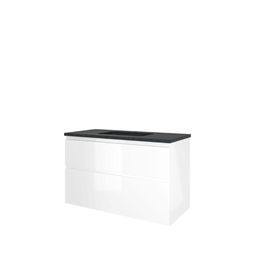 Set Proline hardsteen Elegant wastafel met 1 kraangat onderkast asymmetrisch glans wit 100x46cm