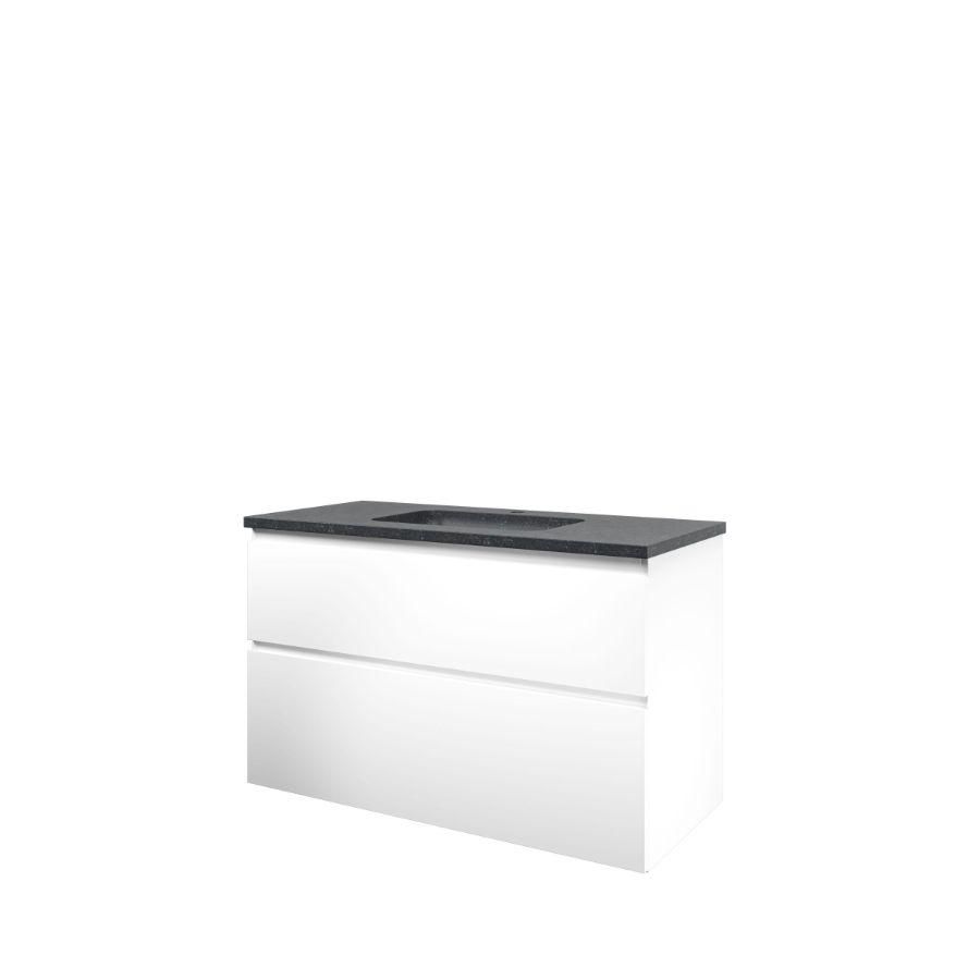 Set Proline hardsteen Elegant wastafel met 1 kraangat onderkast asymmetrisch mat wit 100x46cm