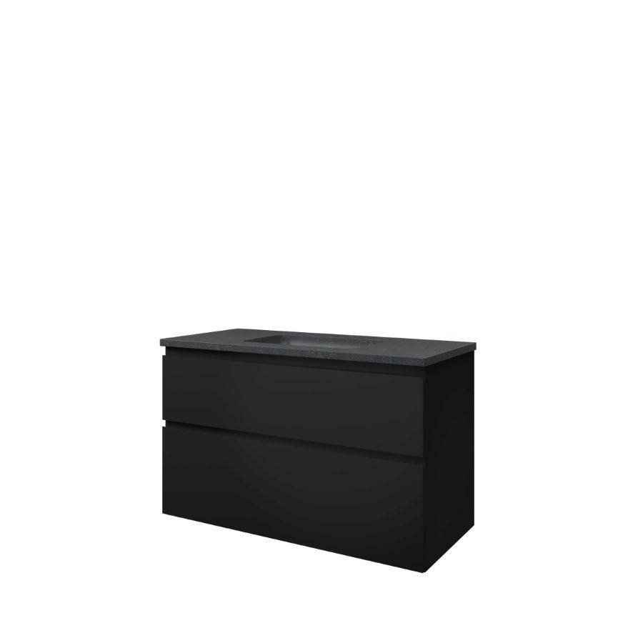 Set Proline hardsteen Elegant wastafel met 1 kraangat onderkast asymmetrisch mat zwart 100x46cm