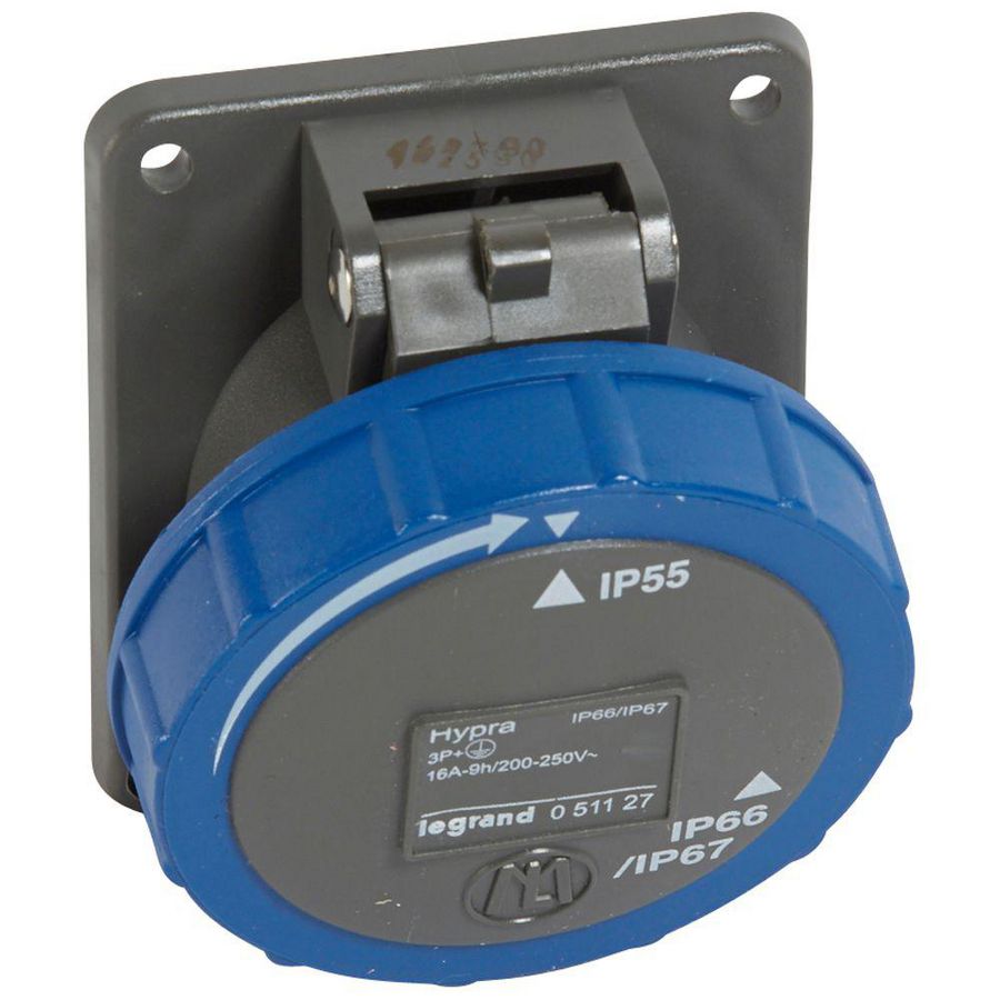 Inbouw WCD 230V 16A 4P IP67 kunstst. blauw 051127 Hypra
