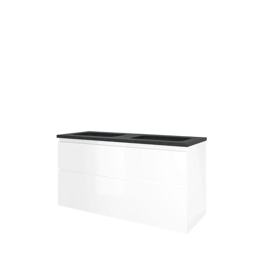 Set Proline hardsteen Elegant dubb. wastafel zonder kraangat onderkast asymmetrisch glans wit 120x46cm