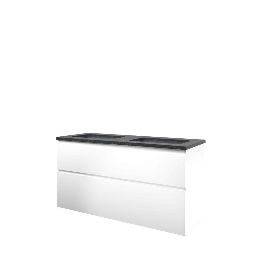 Set Proline hardsteen Elegant dubb. wastafel zonder kraangat onderkast asymmetrisch mat wit 120x46cm