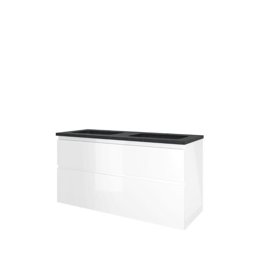 Set Proline hardsteen Elegant dubb. wastafel met 2 kraangaten onderkast asymmetrisch glans wit 120x46cm