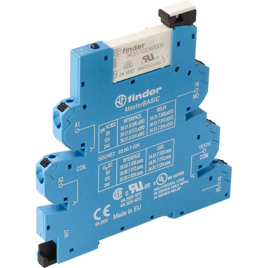 Interfacerelais MasterBASIC 1 wisselcontact 6A 24VUC blauw