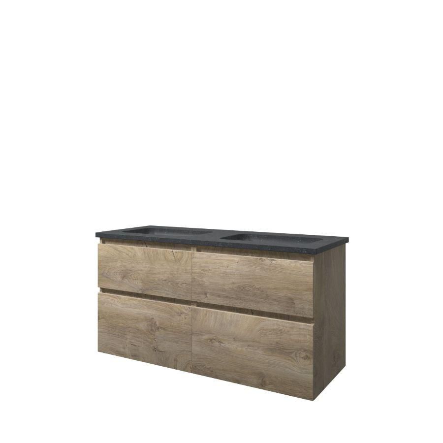 Set Proline hardsteen Elegant dubb. wastafel zonder kraangat onderkast 4x la asymmetrisch raw oak 120x46cm