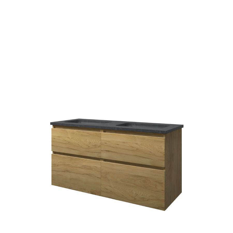 Set Proline hardsteen Elegant dubb. wastafel zonder kraangat onderkast 4x la asymmetrisch ideal oak 120x46cm