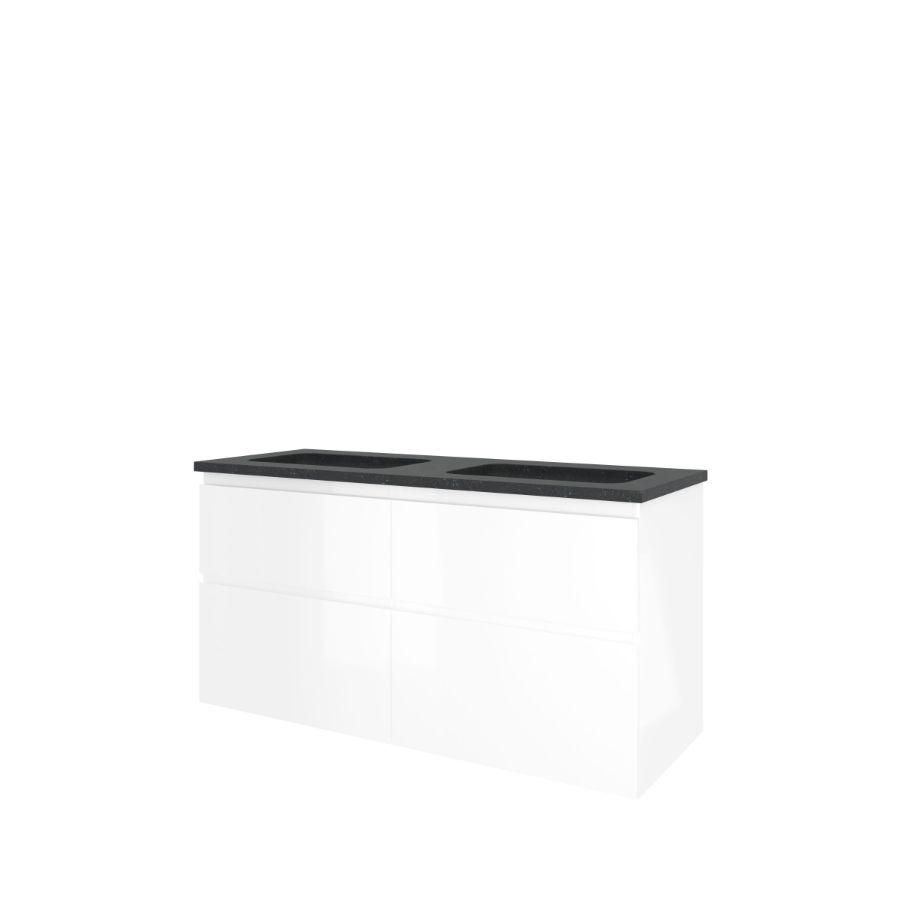 Set Proline hardsteen Elegant dubb. wastafel zonder kraangat onderkast 4x la asymmetrisch glans wit 120x46cm