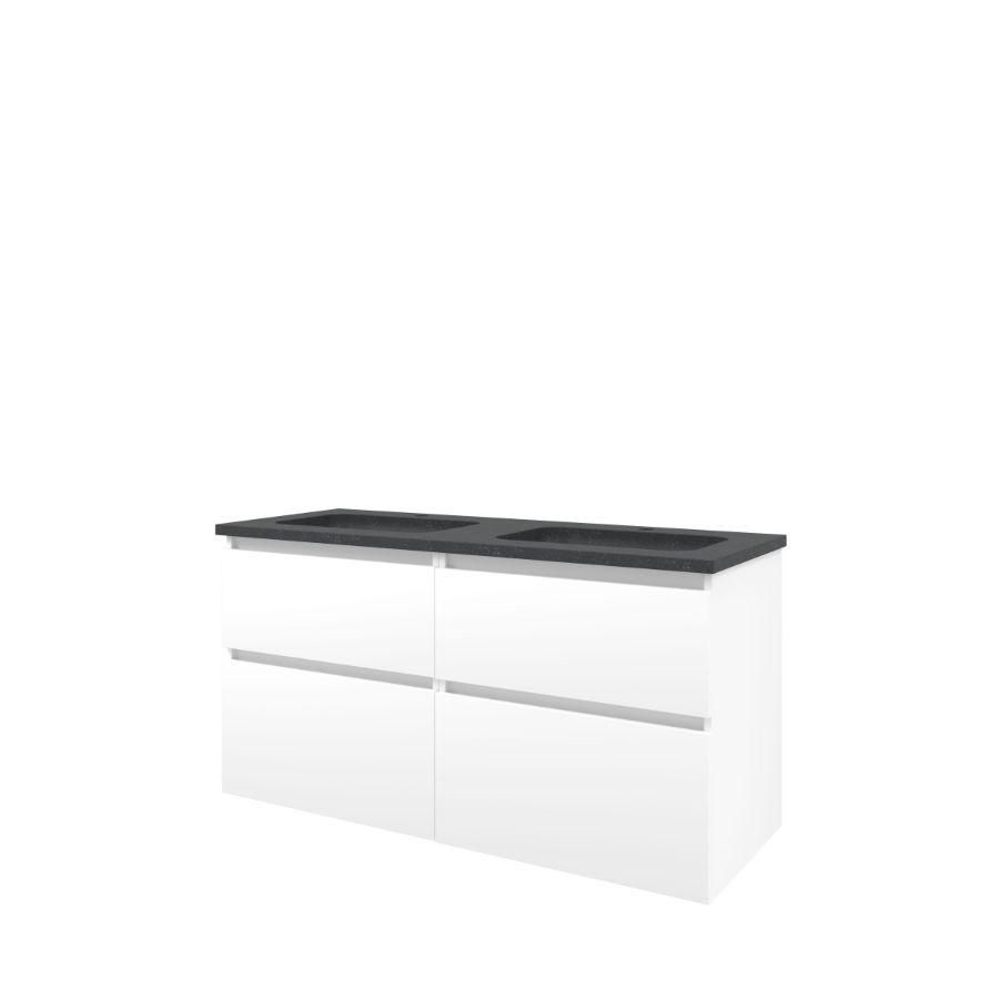 Set Proline hardsteen Elegant dubb. wastafel zonder kraangat onderkast 4x la asymmetrisch matwt 120x46cm