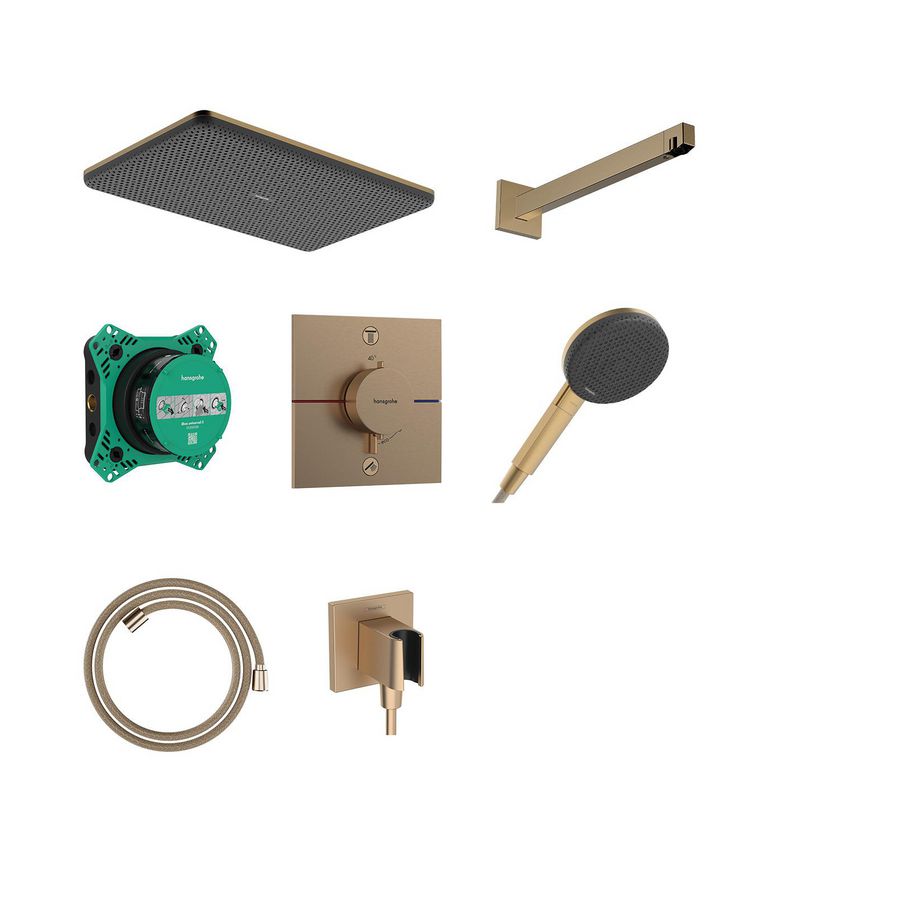 Raindance Alive Q Design doucheset 210/340 1 straalsoort met thermostaat en inbouwdeel iBox universal 2 Brushed Bronze