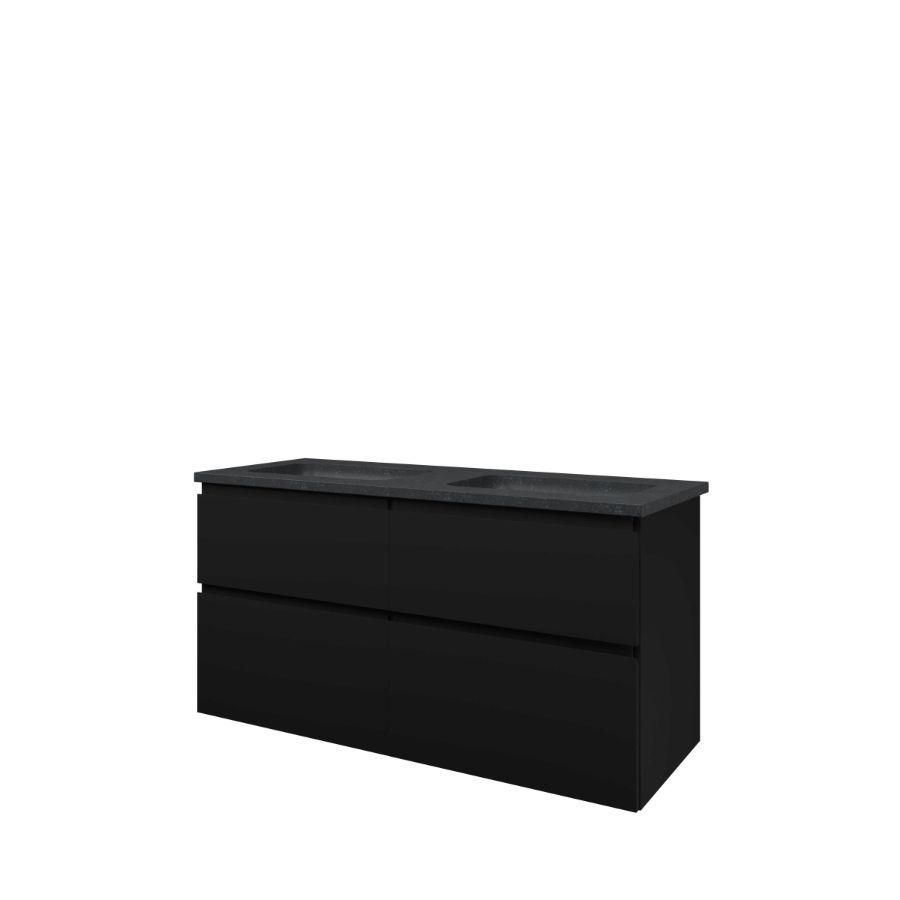 Set Proline hardsteen Elegant dubb. wastafel zonder kraangat onderkast 4x la asymmetrisch mat zwart 120x46cm