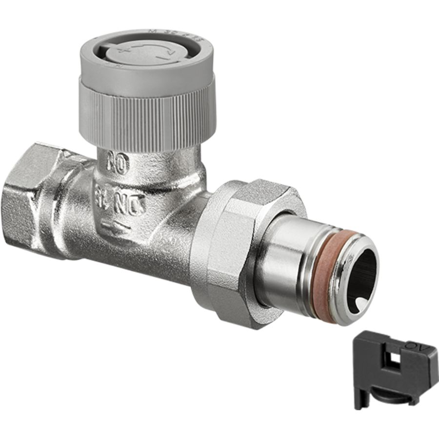 Afsluiter thermostatisch dynamisch AQ recht 1/2" met vuilfilter + zelfdichtend staartstuk