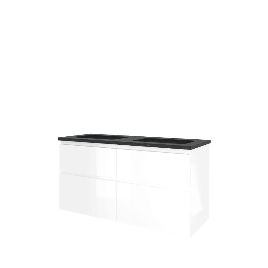 Set Proline hardsteen Elegant dubb. wastafel met 2 kraangaten onderkast 4x la asymmetrisch glans wit 120x46cm