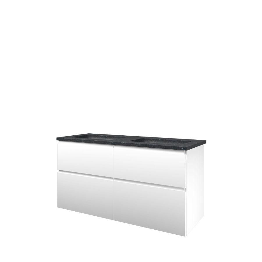 Set Proline hardsteen Elegant dubb. wastafel met 2 kraangaten onderkast 4x la asymmetrisch matwt 120x46cm