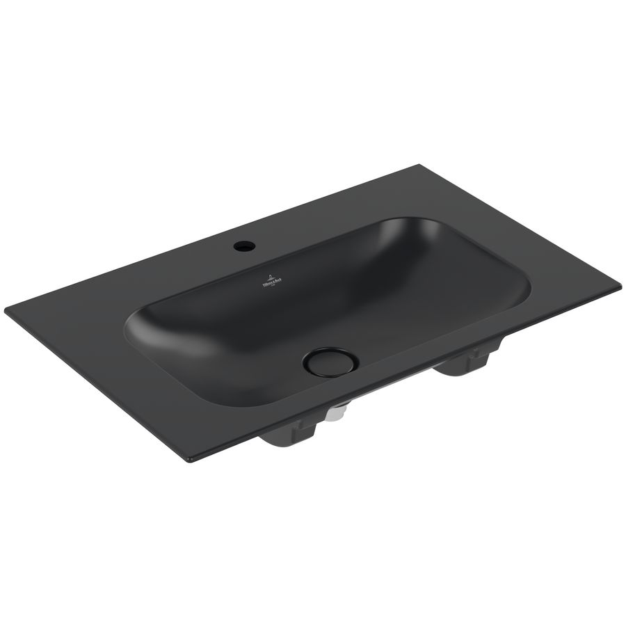 Meubelwastafel Finion 800x500mm Pure Black verdekte overloop 1x kraangat CeramicPlus