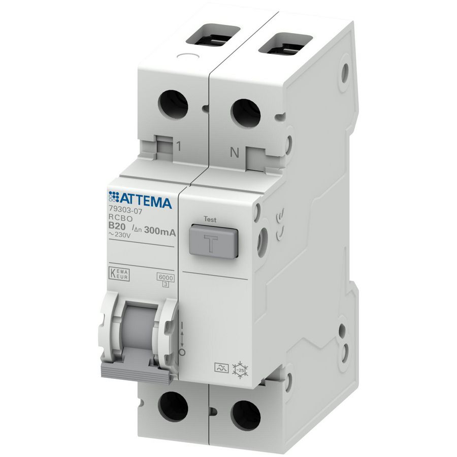 Aardlekautomaat 1P+N 20A B-karakteristiek 300mA VVE=6