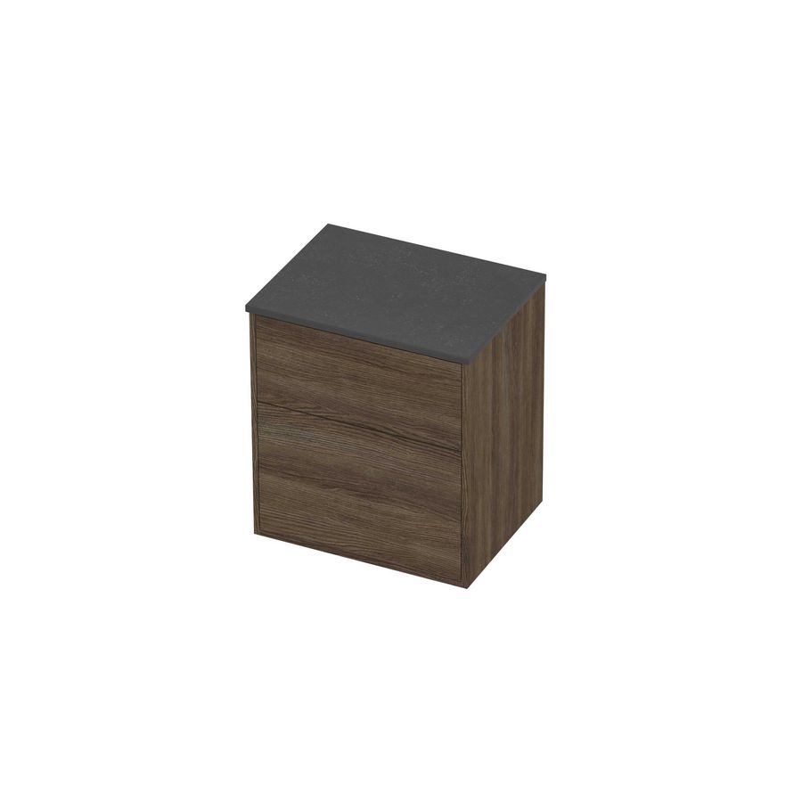 Deck Set Top afdekplaat hardsteen en onderkast tbv grepen 2 laden a-symmetrisch in kader 600x460x670mm Blue stone/Vital oak
