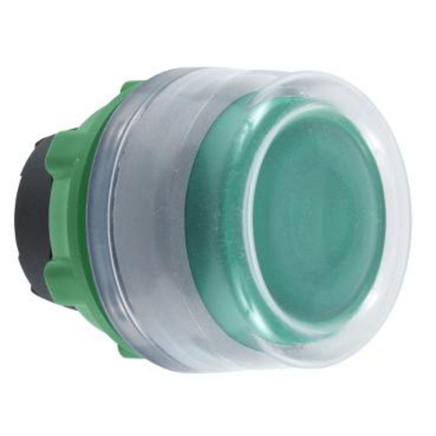 green flush pushbutton head with clear boot cp grey