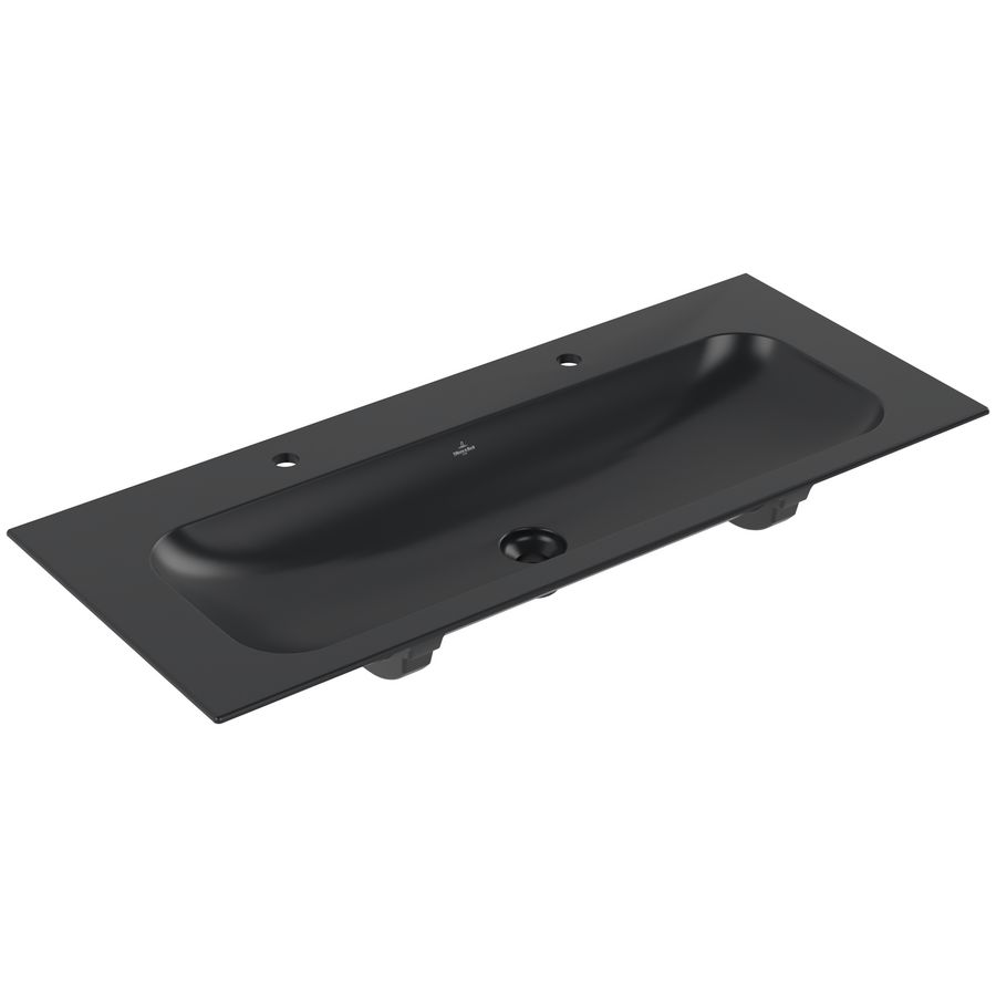 Meubelwastafel Finion 1200x500mm Pure Black zonder overloop 2x kraangat CeramicPlus