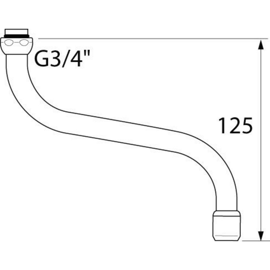 Onderuitloop 3/4 sprong 250mm chroom