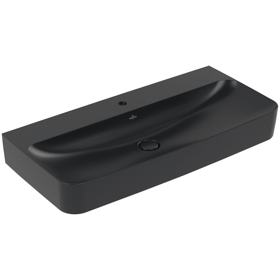 Wastafel Finion 1000x470mm Pure Black verdekte overloop 1x kraangat CeramicPlus geslepen