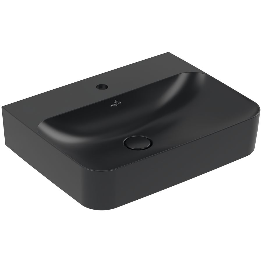 Wastafel Finion 600x470mm Pure Black zonder overloop 1x kraangat CeramicPlus