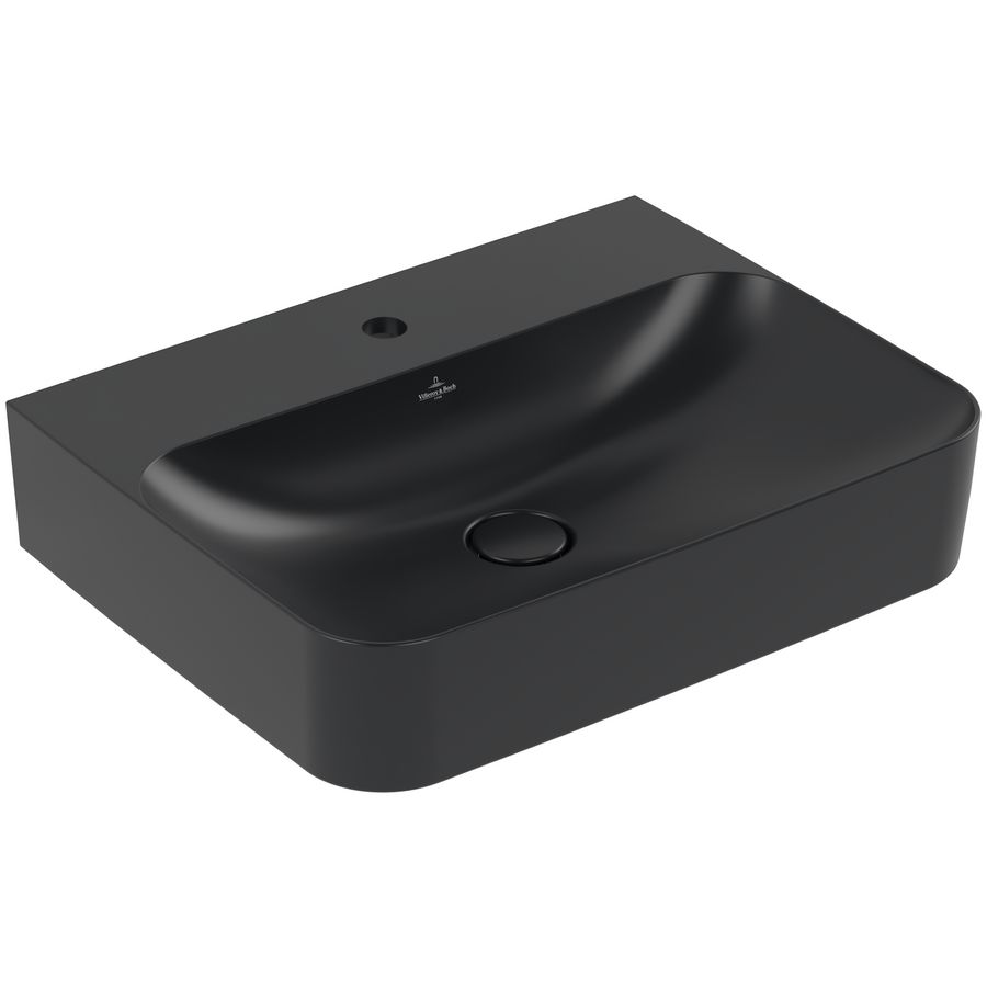 Wastafel Finion 600x470mm Pure Black verdekte overloop 1x kraangat CeramicPlus