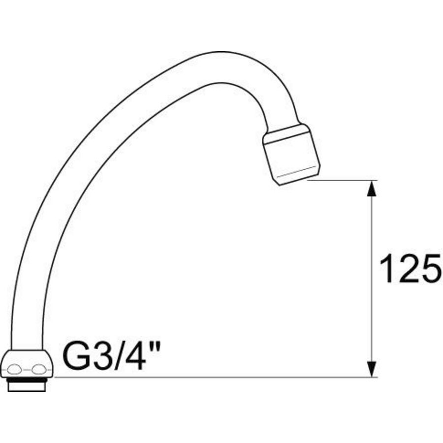 Bovenuitloop 3/4 spr.150mm chroom m.perlator