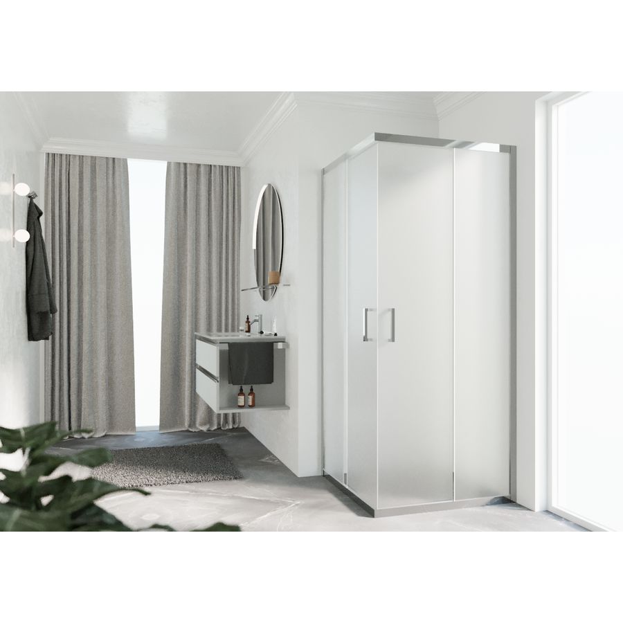 Hoekinstap (1 omkeerbaar deel) ZEPHYROS 2.0 1020-1050x2000mm Satin Glas profiel chroom