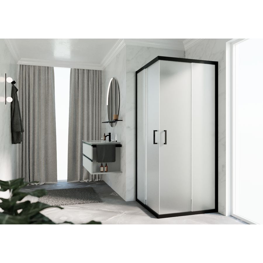 Hoekinstap (1 omkeerbaar deel) ZEPHYROS 2.0 1020-1050x2000mm Satin Glas profiel zwart