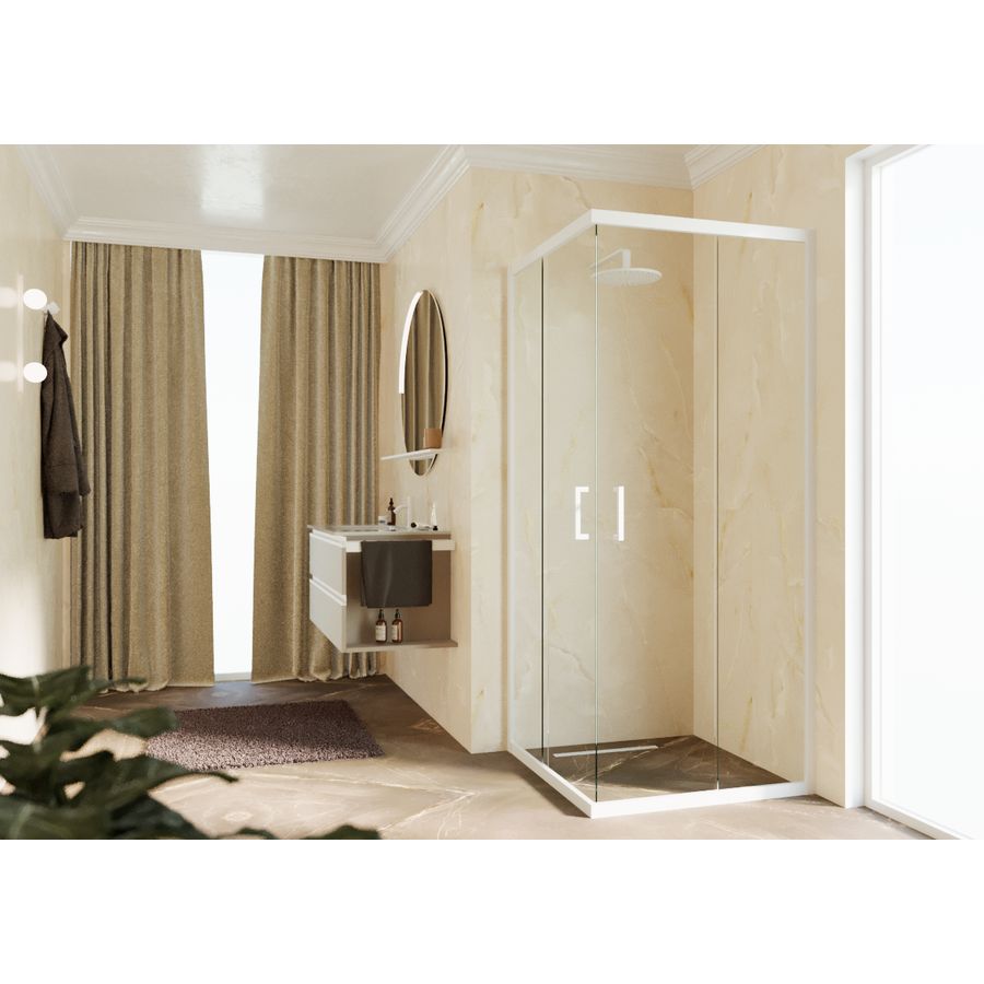 Hoekinstap (1 omkeerbaar deel) ZEPHYROS 2.0 1020-1050x2000mm helder glas profiel matwit
