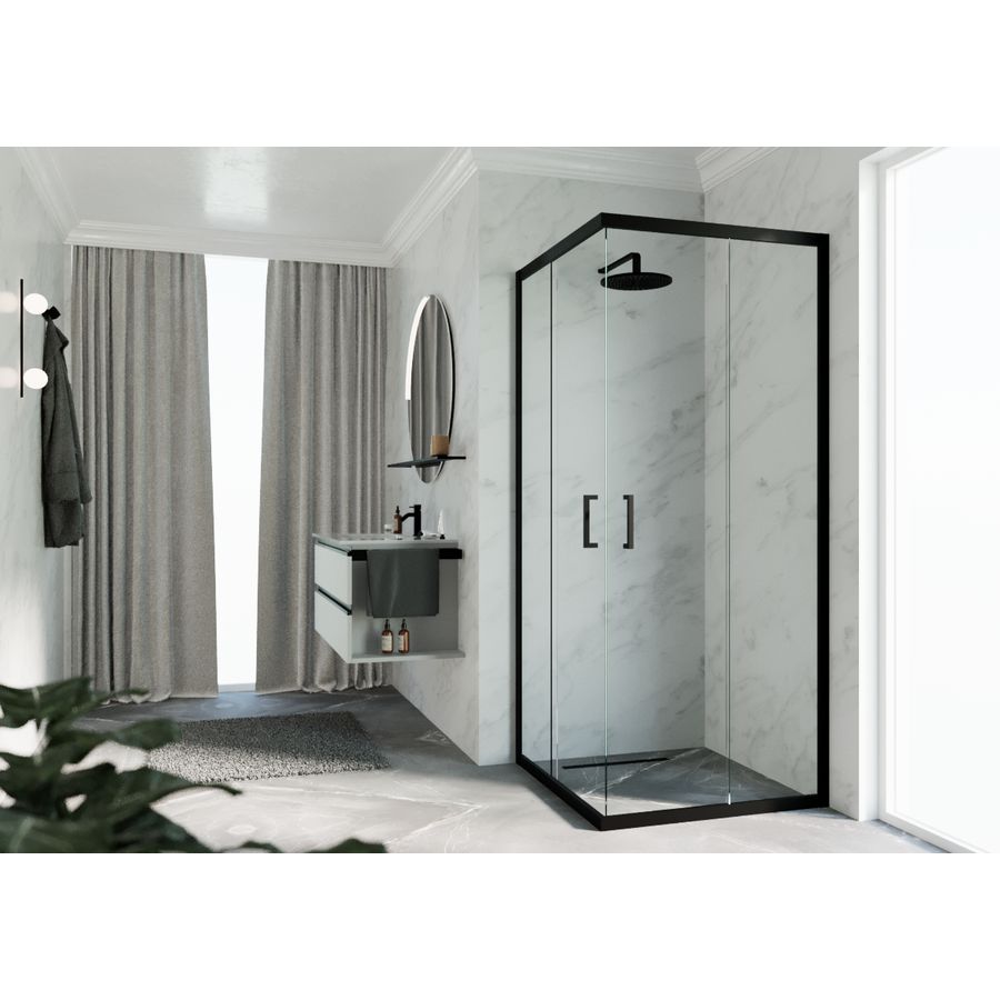 Hoekinstap (1 omkeerbaar deel) ZEPHYROS 2.0 1020-1050x2000mm helder glas profiel zwart